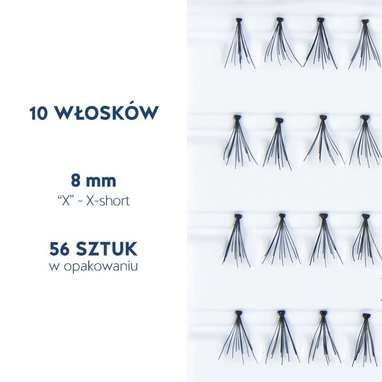 Sztuczne rzęsy KĘPKI z węzłem, 10 włosków – 8 mm (X) – Lovenue by Magda Pieczonka