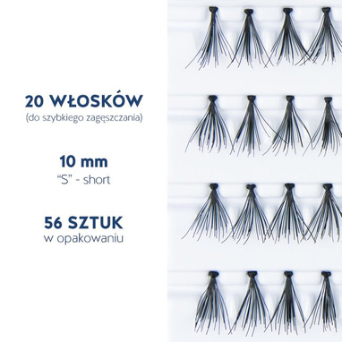 Sztuczne rzęsy KĘPKI z węzłem, 20 włosków – 10 mm (S) – Lovenue by Magda Pieczonka